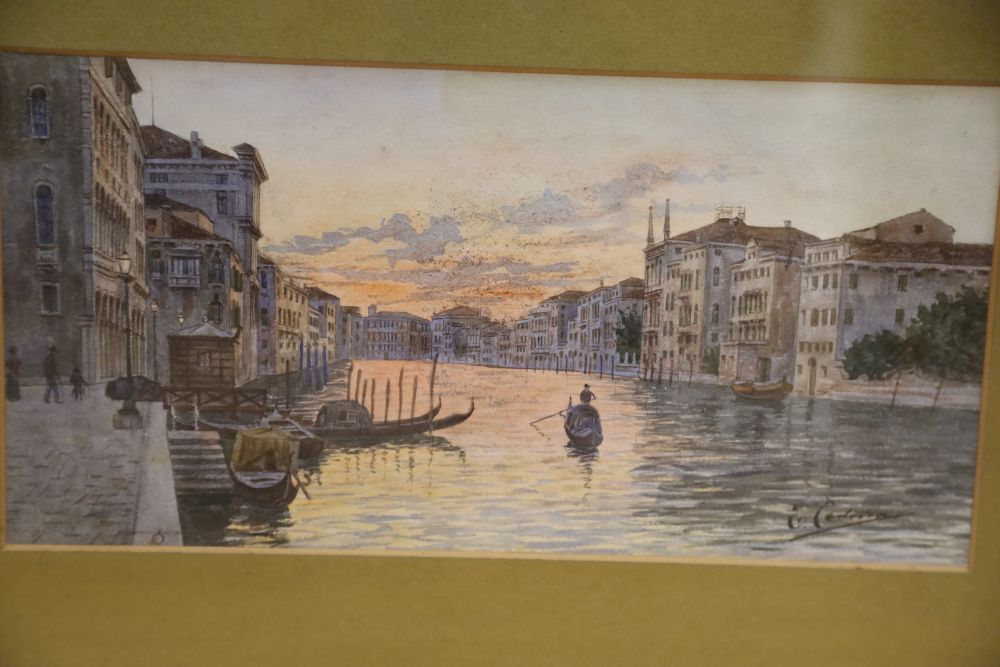 E. Carlandi, watercolour, Grand Canal, Venice, 16 x 31cm and a Neapolitan gouache